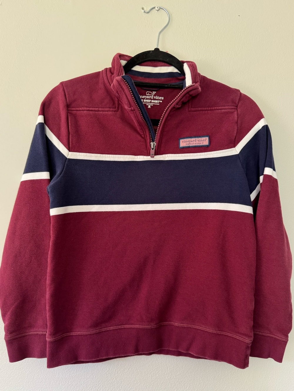 Vineyard Vines Shep Shirt, Boys M Maroon, Navy & White Half-Zip Sweater
